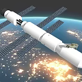 International Space Station in Earth Orbit with Solar Panels and Docked Small Spacecraft