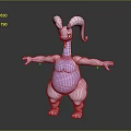 3D Rendered Fictional Creature With Purple White Body Long Ears Green Eyes Outstretched Arms
