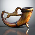 Artistic Vintage Horn Wine Cup With Mythical Creature Design And Metal Accents