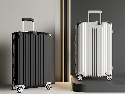 Black And White Hard Shell Suitcases With Telescopic Handle And Rolling Wheels 3d model