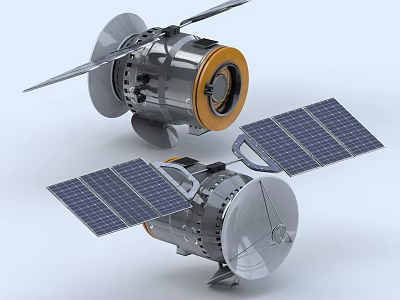 Satellite Spacecraft Model With Solar Panels Metallic Structure And Components 3d model