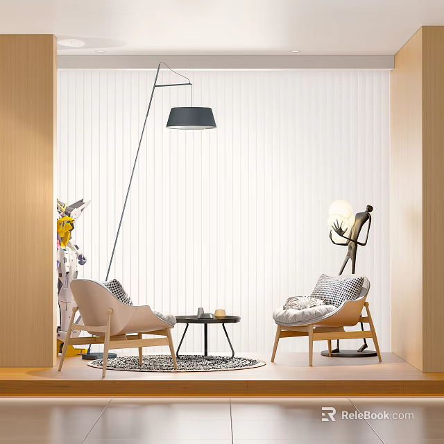 Modern Cozy Living Room Table And Chairs With Floor Lamp And Plant Decor 3d model 
