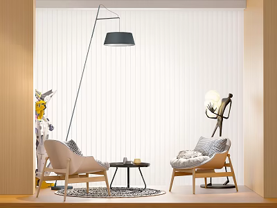 Modern Cozy Living Room Table And Chairs With Floor Lamp And Plant Decor 3d model