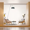 Modern Cozy Living Room Table And Chairs With Floor Lamp And Plant Decor