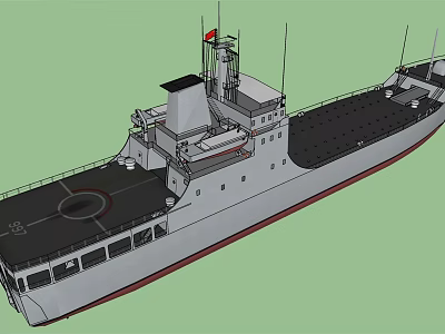 Warship 3D Model With Deck Superstructure Antennas And Flag Rendering 3d model