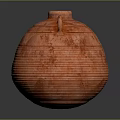 Orange Handmade Decorative Furniture Pottery Jar With Two Handles And Striped Texture