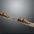 Two Long Decorative Furniture Shelves With Stacked Design And Copper Metal Frames