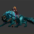 Game Movie Character In Purple Robe With Golden Decorations And Blue Wolf Companion