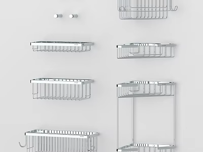 Stainless Steel Bathroom Wall Shelves With Various Designs And Hooks For Storage 3d model