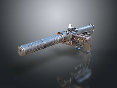 Tactical Firearm With Metallic Barrel Shiny Surface And Detailed Mechanical Design 3d model