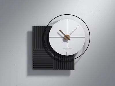 Modern Wall Clock Design With Round Black Frame White Dial And Gold Hands 3d model