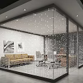 Modern Office Glass Partition With Perforated Design Sofa And Work Desk 3d model