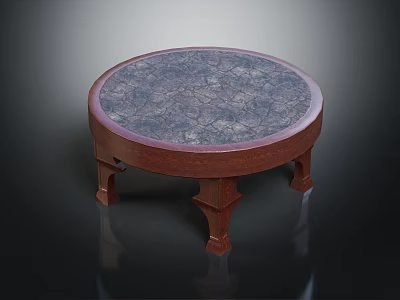 Round Wooden Coffee Table With Marble Patterned Top And Sturdy Legs 3d model