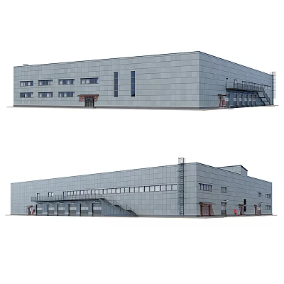Modern Industrial Factory Building With Metal Clad Walls Large Windows And Loading Bay 3d model