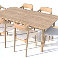 Modern Wooden Rectangular Dining Table Set With Six Chairs And Upholstered Seats 3d model