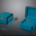 Blue Jewelry Boxes With Open Closed Cases And Diamond Rings