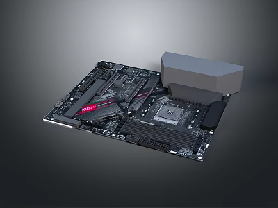 High Performance Gaming Computer Motherboard With Heatsink Red Accents RAM And Expansion Slots 3d model