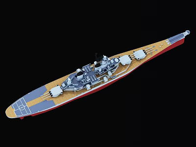 Realistic Battleship Warship Model With Turrets Red Gray Hull And Detailed Deck Features 3d model