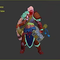 Blonde Female Warrior In Blue Brown Armor With Feather Decor And Bird Inspired Weapons