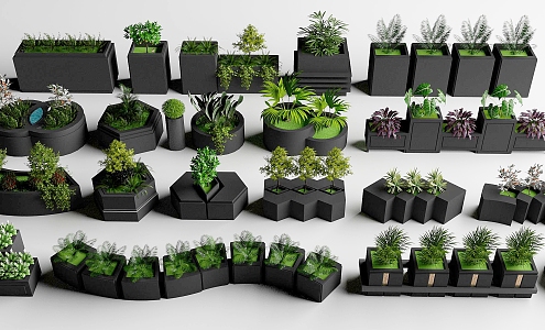 Flower box flower bed solid color flower box flower bed green plant combination 3d model