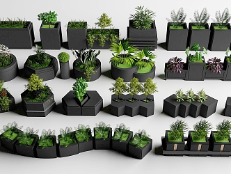 Flower box flower bed solid color flower box flower bed green plant combination 3d model