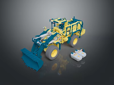 Yellow and Blue Building Block Loader Construction Toy with Remote Control Detailed Model 3d model