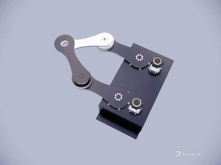 Mechanical Component With Black Silver Metal Structure Hinge And Bolts Mounting Plate 3d model