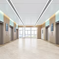 Modern Spacious Elevator Hallway with Silver Elevators Natural Light and Number Signs