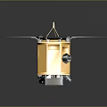 Orbital Spacecraft With Four Solar Panels Golden Body And Circular Dish Antenna