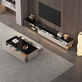 Modern Living Room TV Stand Design With Flat Screen TV Decorative Books And Flower Vase