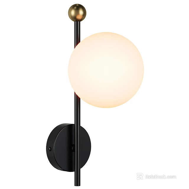 Modern Wall Lamp With Black Metal Frame And Round White Glass Globe Shade Design 3d model 