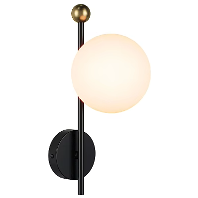 Modern Wall Lamp With Black Metal Frame And Round White Glass Globe Shade Design 3d model