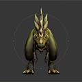 3D Dinosaur Creature With Green Yellow Body And Spiked Back Design