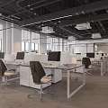 Modern Public Office Space With Desks Computers Office Chairs And Large Windows 3d model