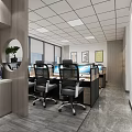 Modern Public Office Space Interior With Workstations Ergonomic Chairs Large Windows And Decorative Paintings