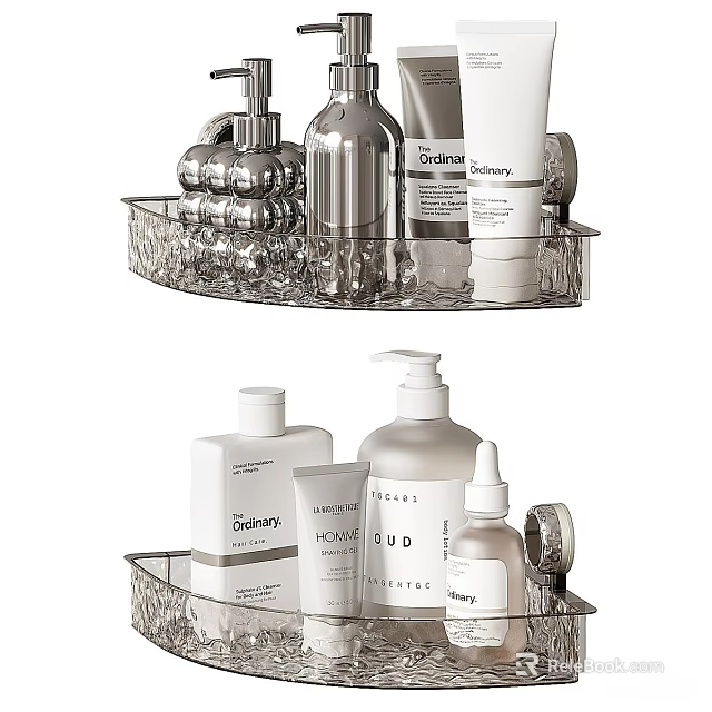 Daily Washing Products Neatly Organized in Glass Tray with Multiple Bottles 3d model 