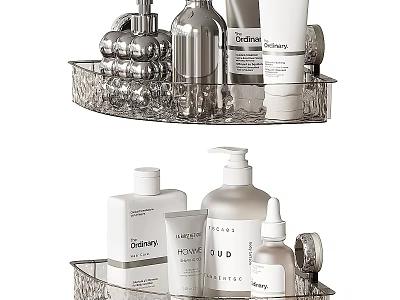 Daily Washing Products Neatly Organized in Glass Tray with Multiple Bottles 3d model