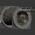 Medieval Weapon Model Featuring Circular Stone Structure And Mechanical Cannon Barrels 3d model