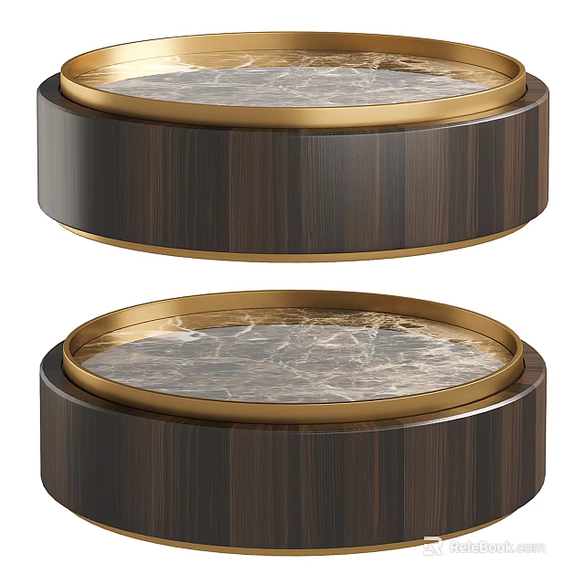 Modern Coffee Tables With Dark Wood Grain Frame Marble Top And Golden Accents 3d model 