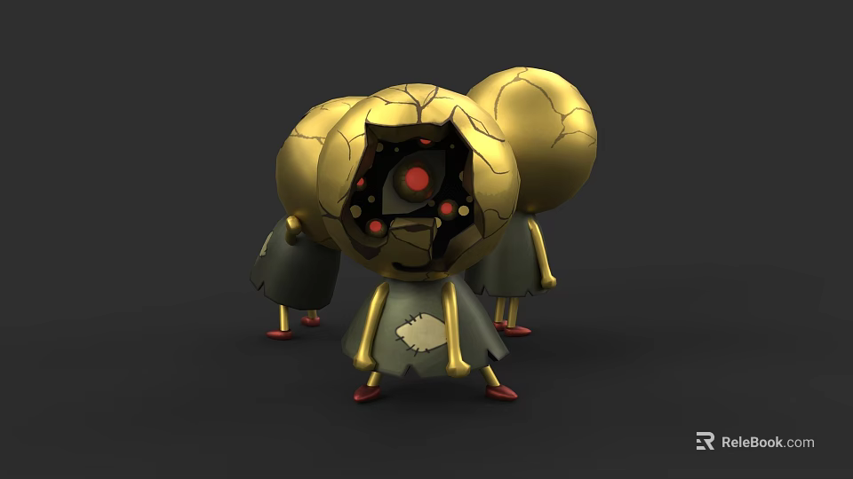 Game Movie Character with Golden Cracked Shell Central Red Eye Black Core Dress Red Shoes 3d model 
