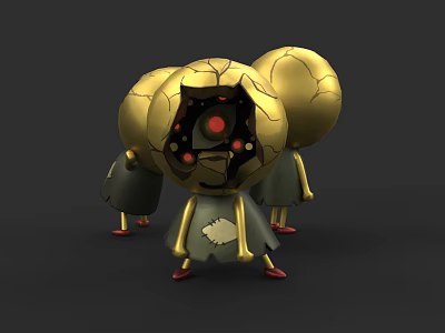 Game Movie Character with Golden Cracked Shell Central Red Eye Black Core Dress Red Shoes 3d model