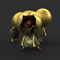 Game Movie Character with Golden Cracked Shell Central Red Eye Black Core Dress Red Shoes