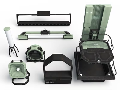 Various Industrial Equipment Components Including Frames Brackets Containers And Supports 3d model