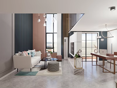 Modern Apartment Interior Design With White Sofa Throw Pillows Coffee Table And Window 3d model