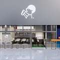 Modern Style Bubble Tea Shop With Glass Frontage Brand Logo And Indoor Seating Area