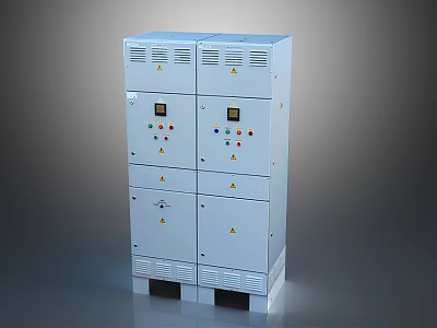 White Laboratory Furniture Cabinet With Multiple Control Panels And Doors 3d model
