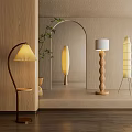 Modern Floor Lamp Designs With Wooden Elements And Lampshade In Archway Interior With Plant