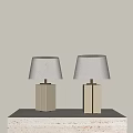 Two Modern Table Lamps With White Hexagonal Column And Beige Fabric Shade 3d model