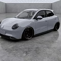 White Compact Electric Vehicle With Modern Design And Black Wheels In Indoor Showroom