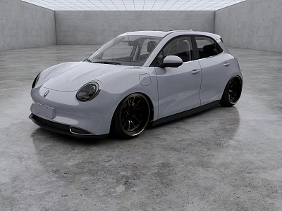 White Compact Electric Vehicle With Modern Design And Black Wheels In Indoor Showroom 3d model